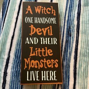 Halloween Wooden Sign with Orange and White Text